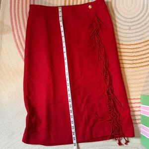 Talbots Red Pencil Skirt with Fringe